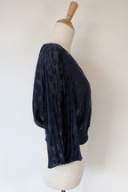Wayne Cooper Navy Black Polka Dot Pleated Fan Sleeve Wrap Top Size 10