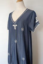 Ruby Yaya Denim Blue Embroidered Kaftan Dress Size M