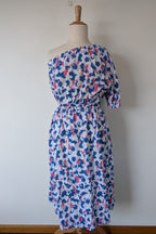 Witchery Linen One Shoulder Watercolour Print Midi Dress with Cut Out Size 16