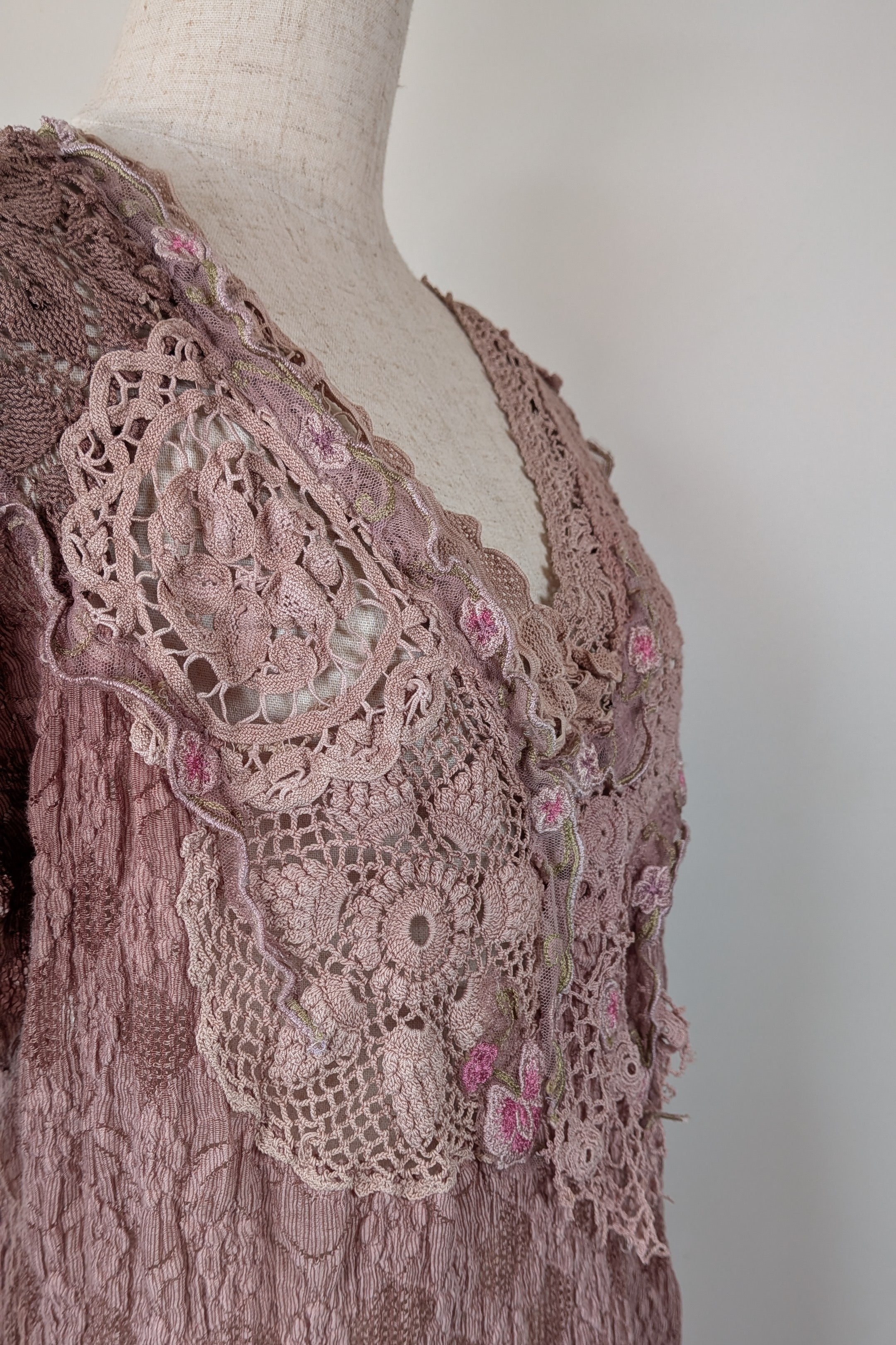 Lace Palace Antique Lace Crochet Pink Fairycore Tunic Top Size S/M