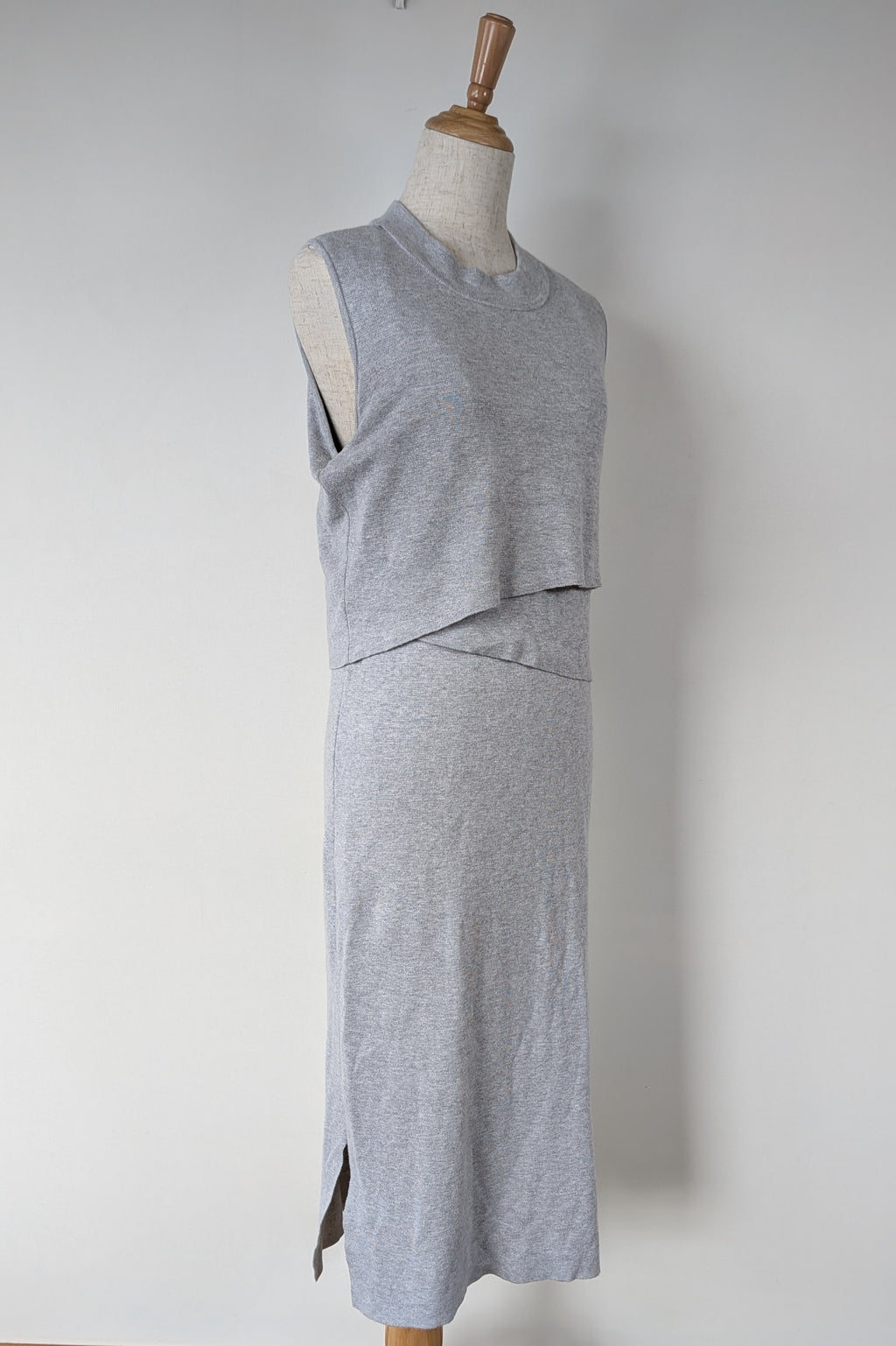 Ripe Maternity Silver Marle Layered Knit Nursing Dress Size M