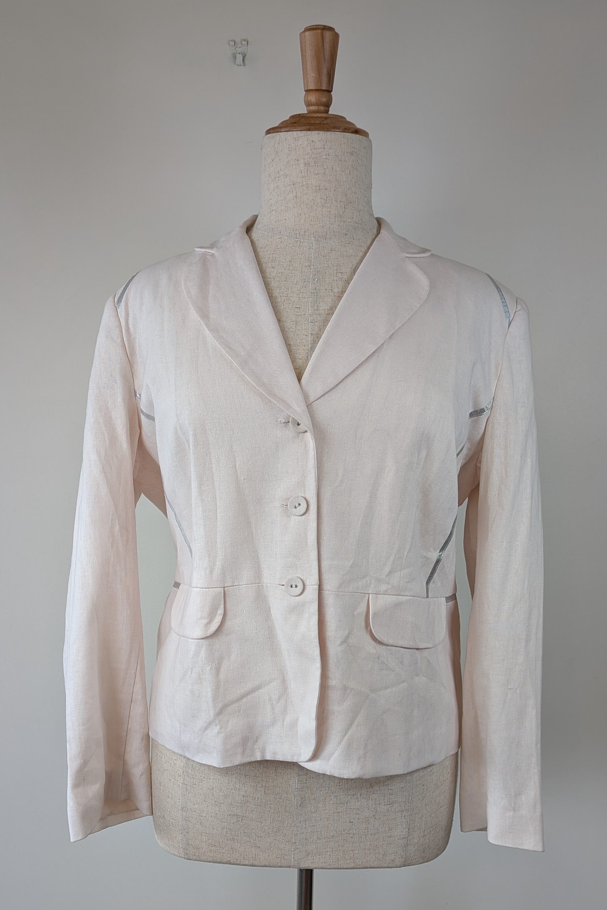 Liz Jordan Waikiki Linen Blend Jacket in Dusty Pink/Silver Size 18 Brand New With Tags RRP $169.95