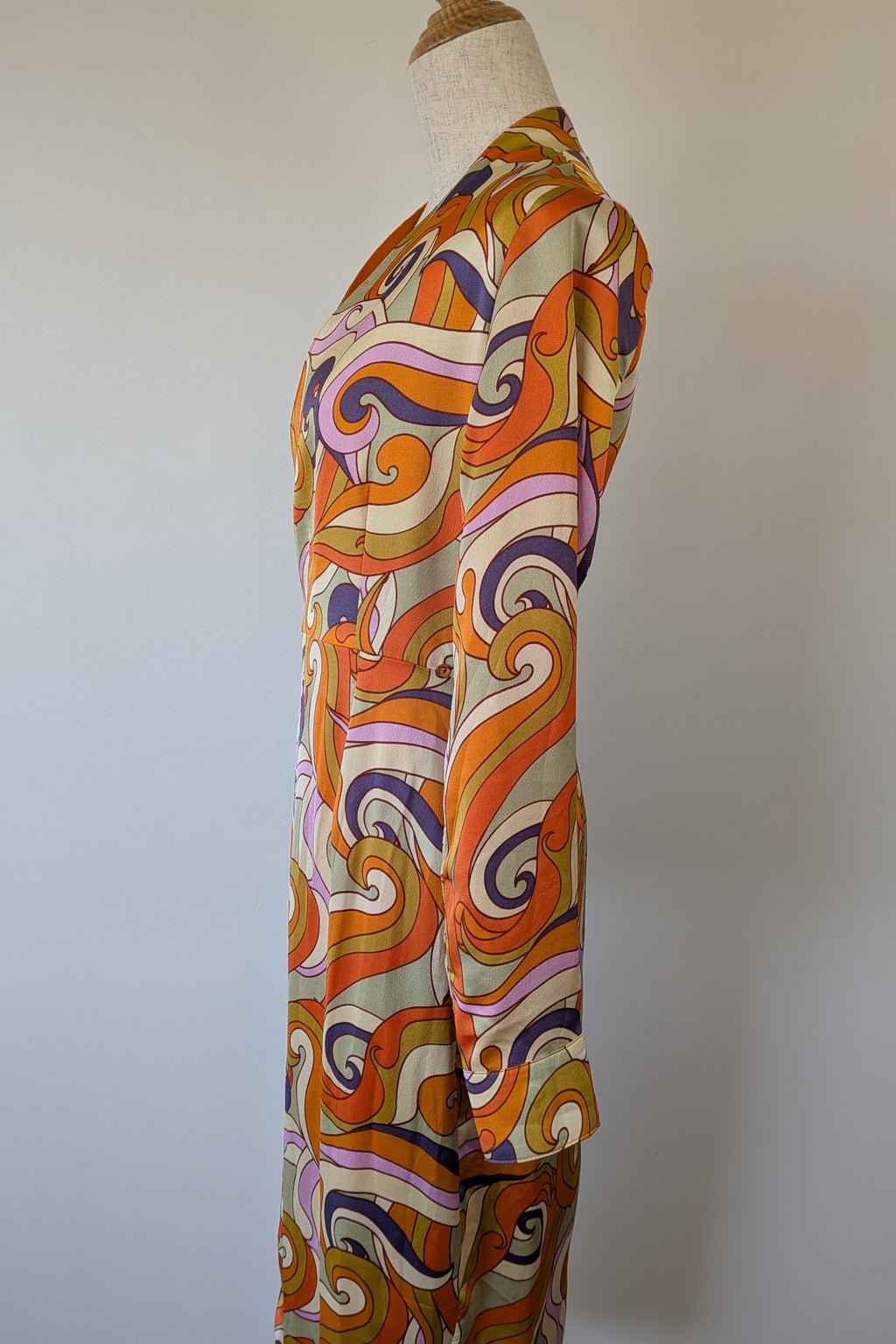 Never Fully Dressed Retro Groove Orange Wrap Midi Dress Size S