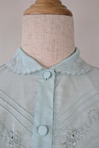 Vintage 70s Robert Lin International Blue Embroidered Blouse Size 10