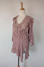 Lace Palace Antique Lace Crochet Pink Fairycore Tunic Top Size S/M