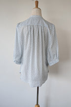 Country Road Blue Geometric Cotton Puff Sleeve Shirt Size S