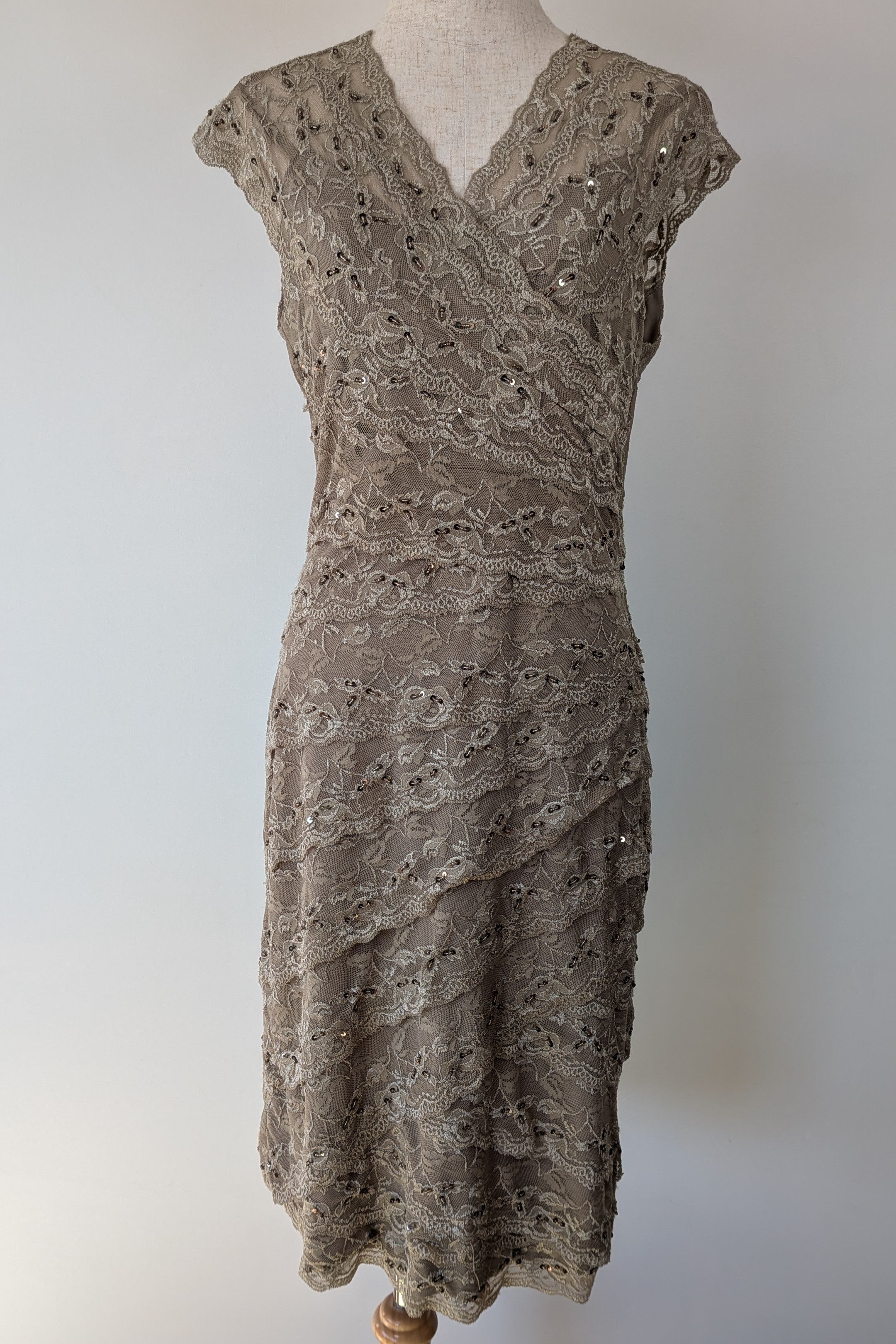 Grace Hill Antique Gold Lace Dress Size 12 Brand New With Tags