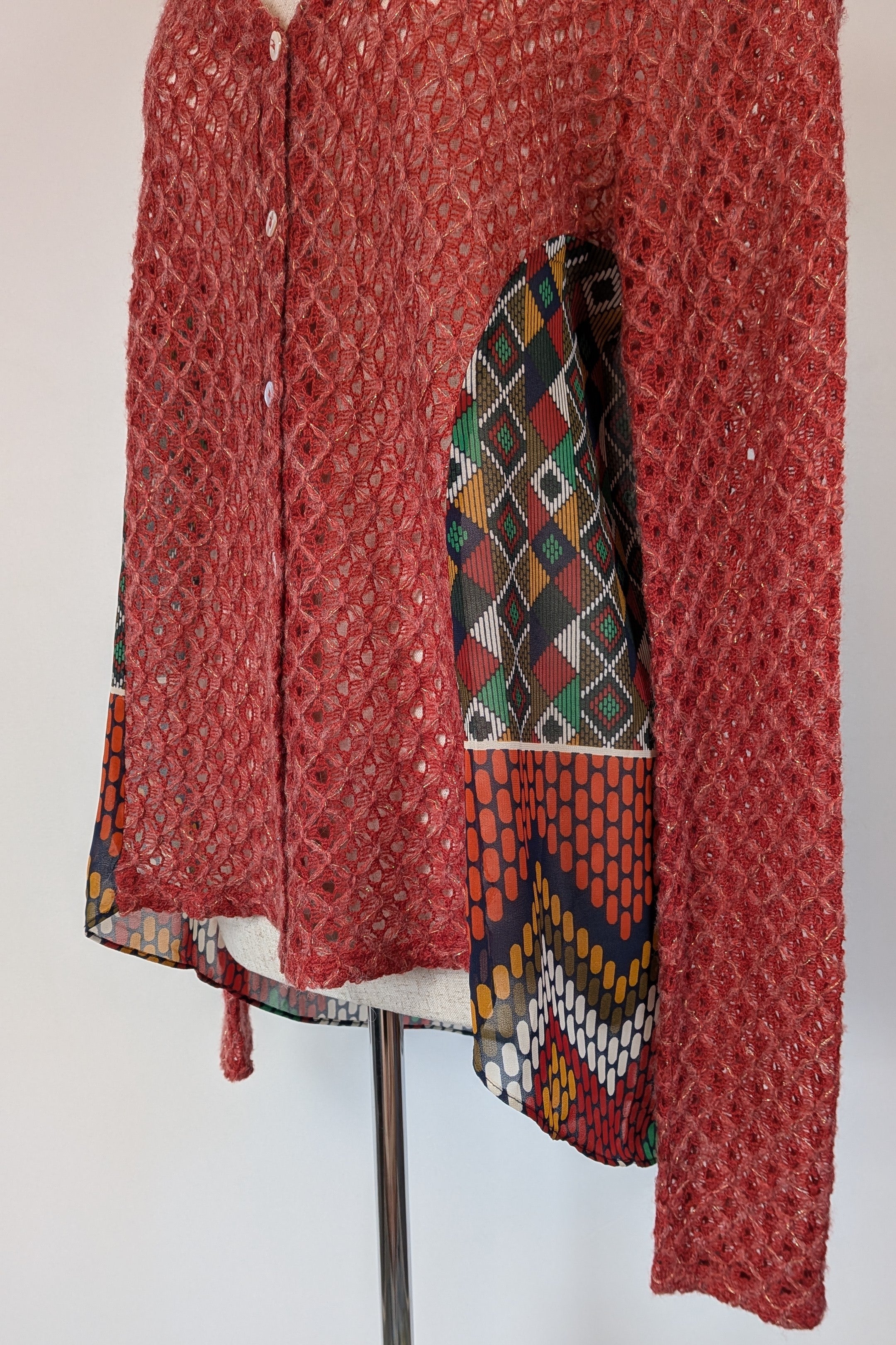 Ellis & Dewey White Label Red Wool Blend Panel Cardigan Size S