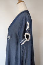Ruby Yaya Denim Blue Embroidered Kaftan Dress Size M