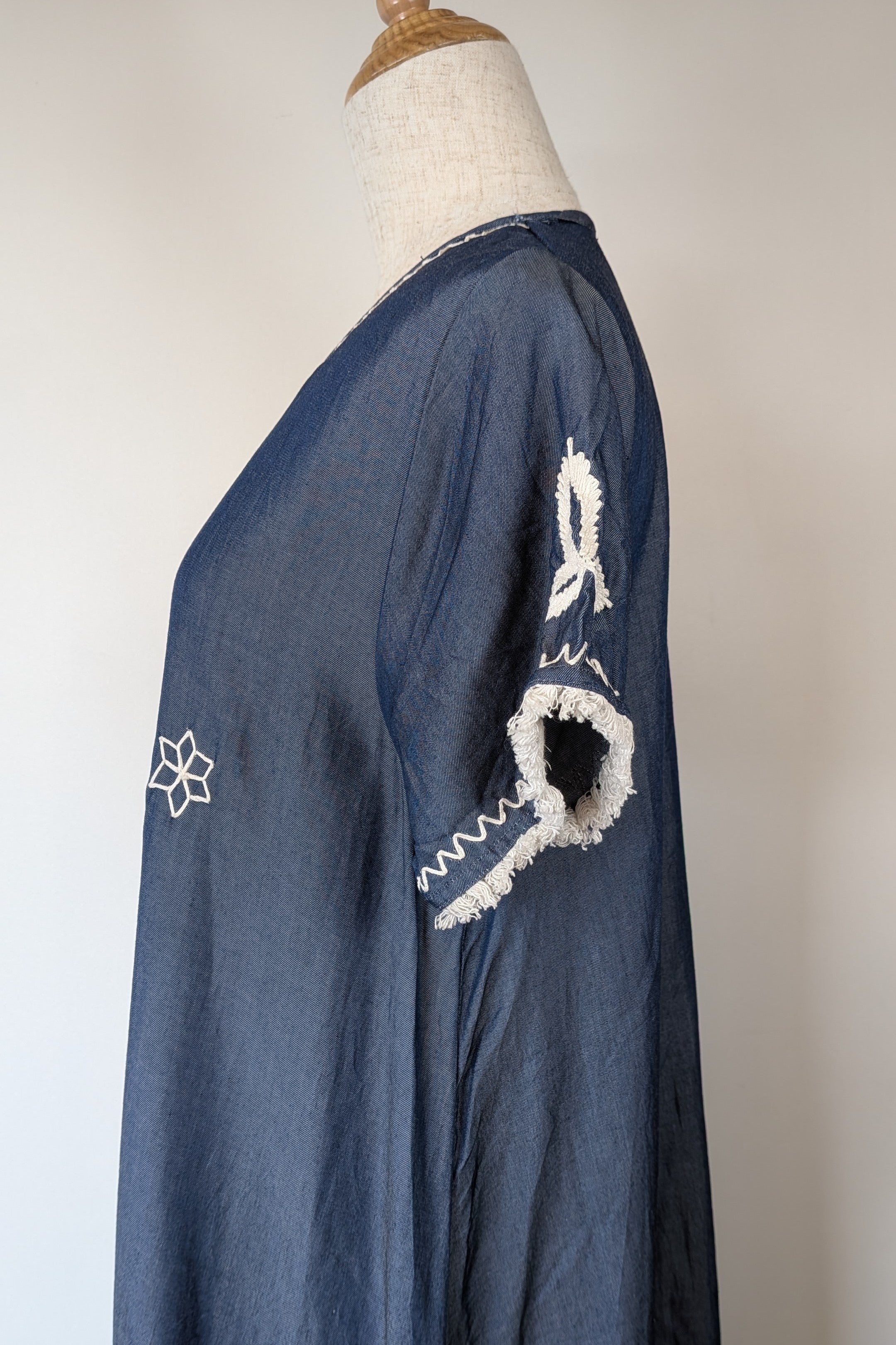 Ruby Yaya Denim Blue Embroidered Kaftan Dress Size M