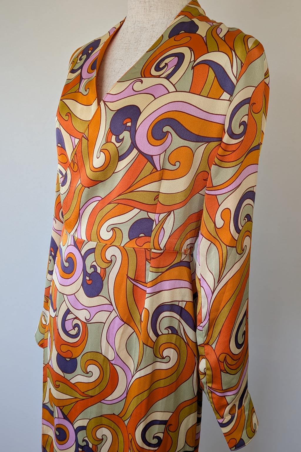 Never Fully Dressed Retro Groove Orange Wrap Midi Dress Size S