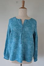 RB Sellars Teal Leopard Print Linen Blend Shirt Size 16