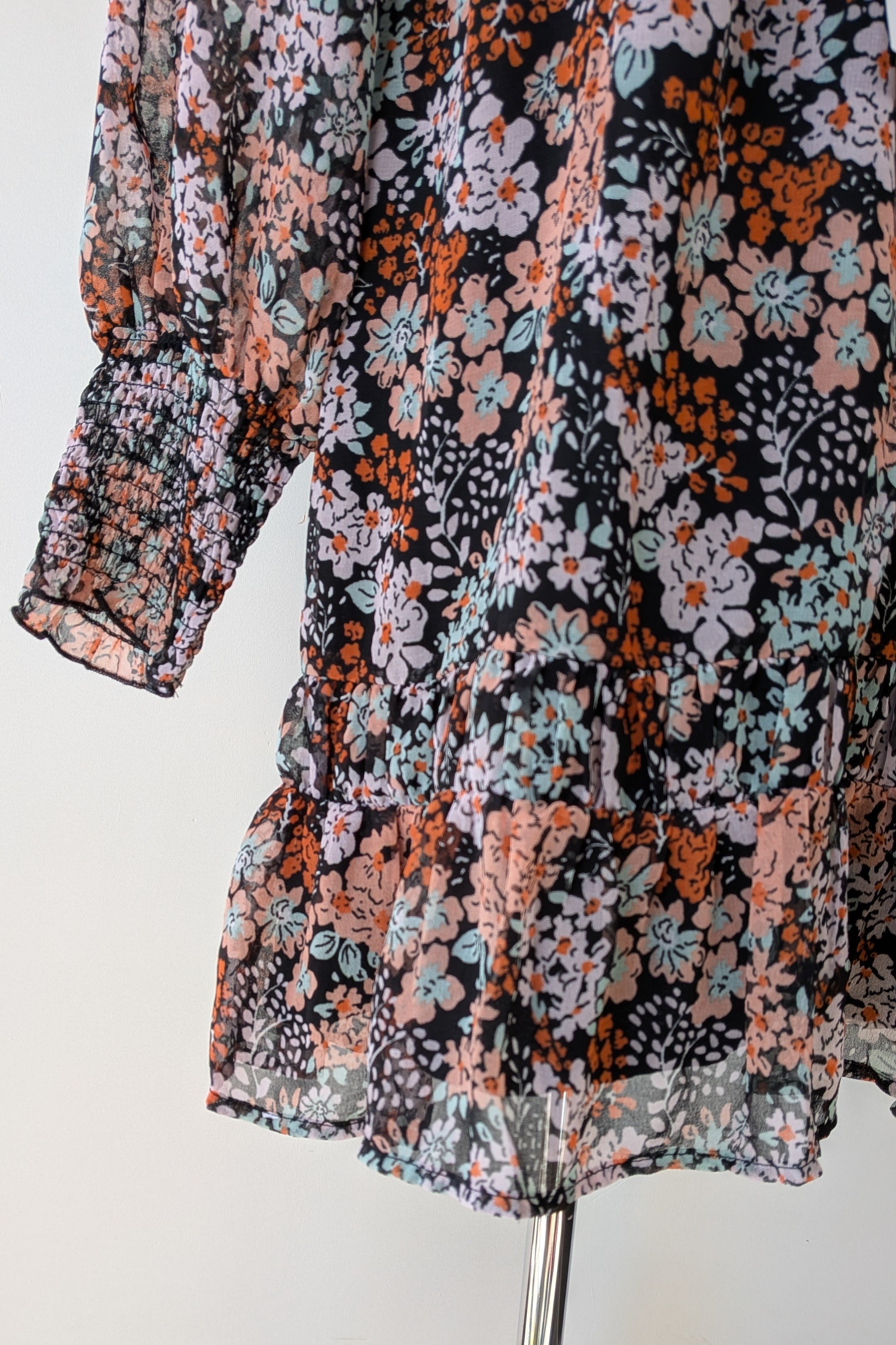 Topshop Floral Print Ruched Mini Dress Sz 14 RRP $80