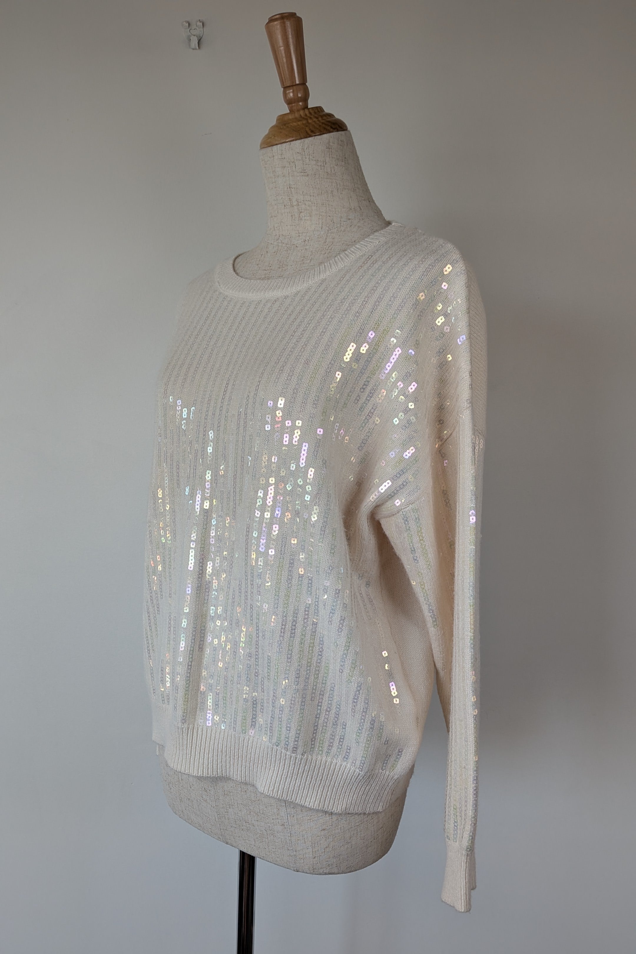 Vine Apparel White Wool Blend Iridescent Sequin Jumper Size M/L