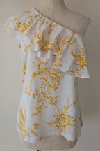 Witchery One Shoulder Ruffle Yellow Floral Top Size XS