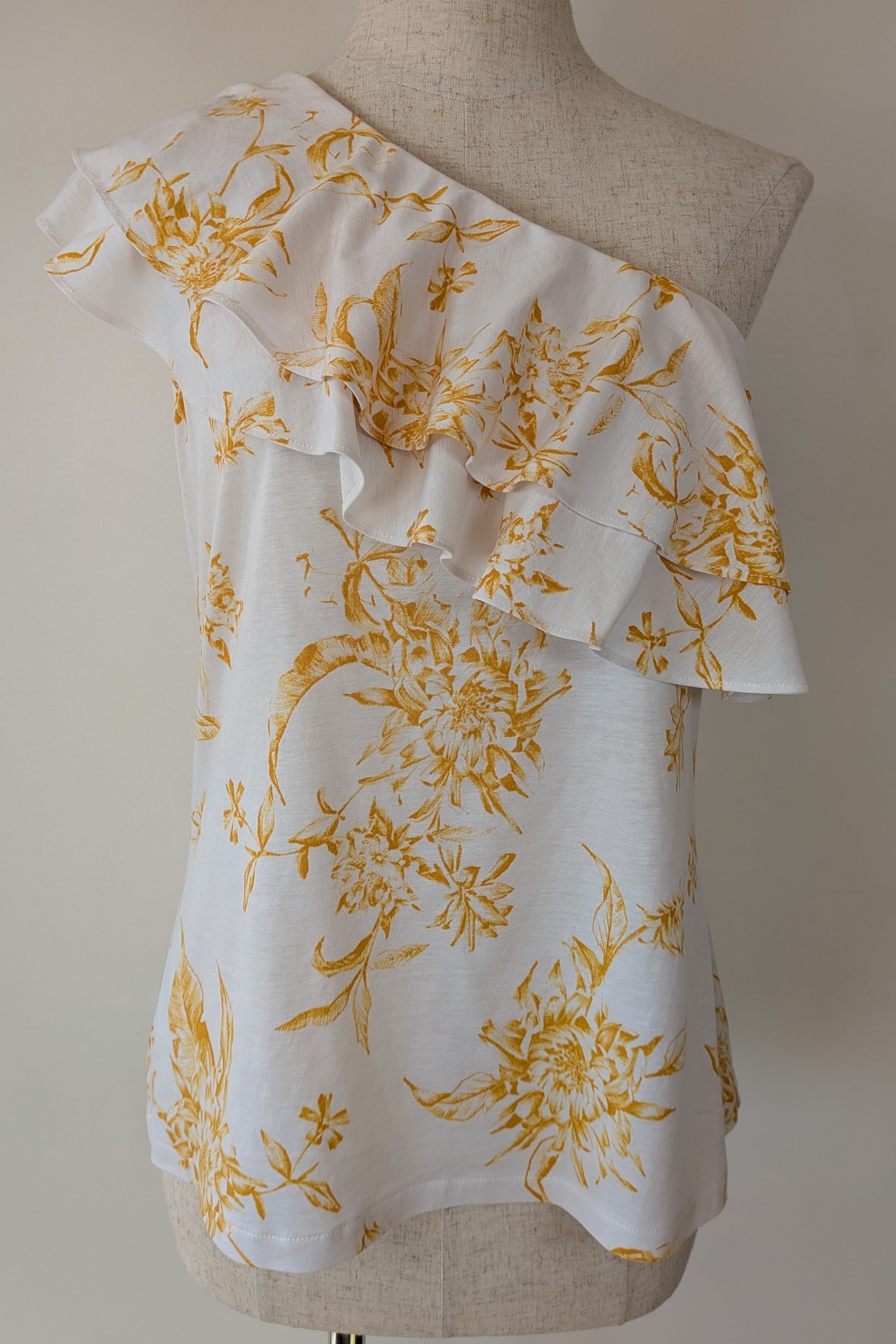 Witchery One Shoulder Ruffle Yellow Floral Top Size XS