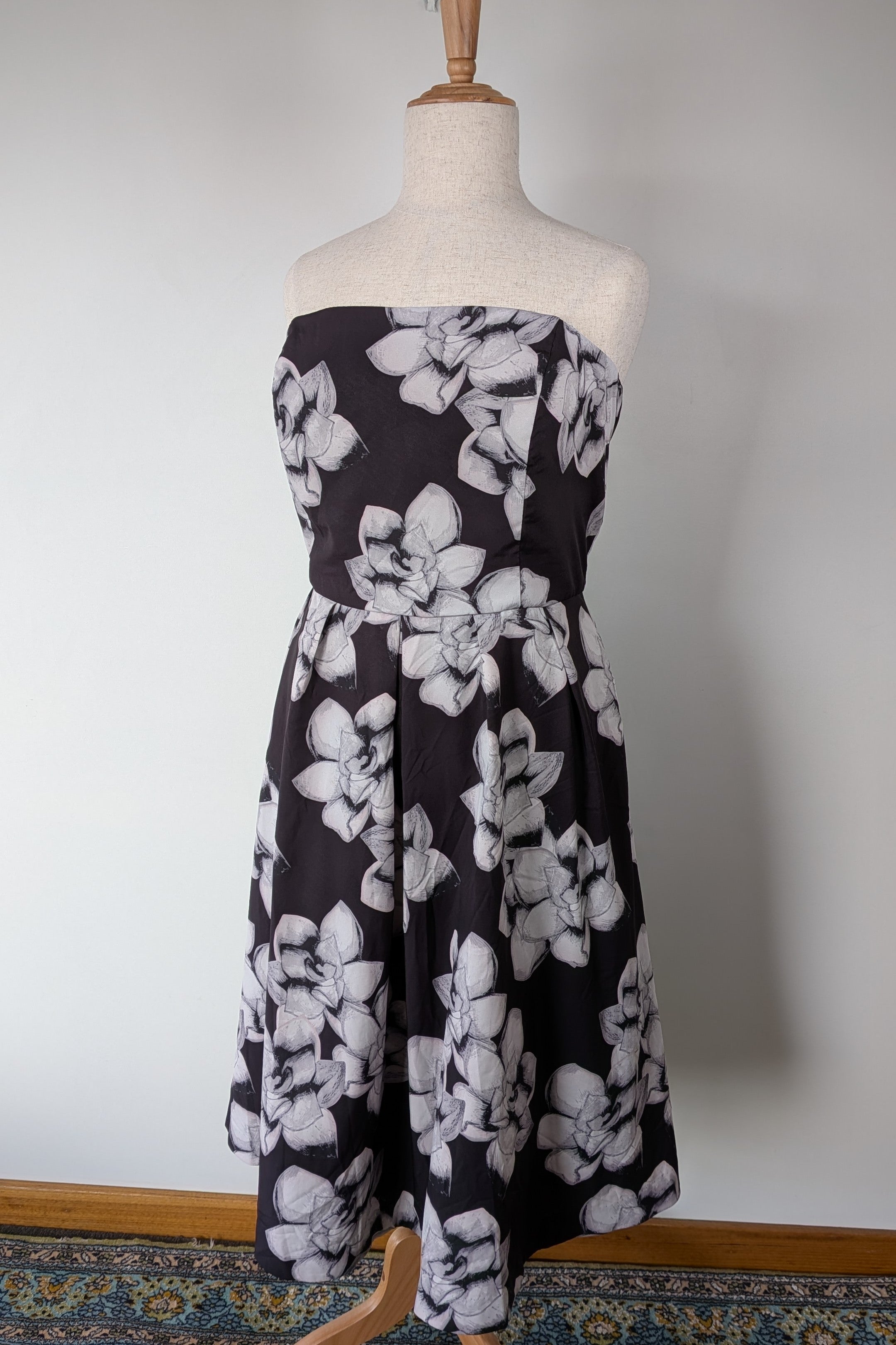 City Chic Strapless Fit and Flare Black Rose Midi Dress Size L