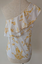 Witchery One Shoulder Ruffle Yellow Floral Top Size XS