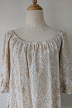 W Lane Linen Blend Beige & White Paisley Print Top Size 10