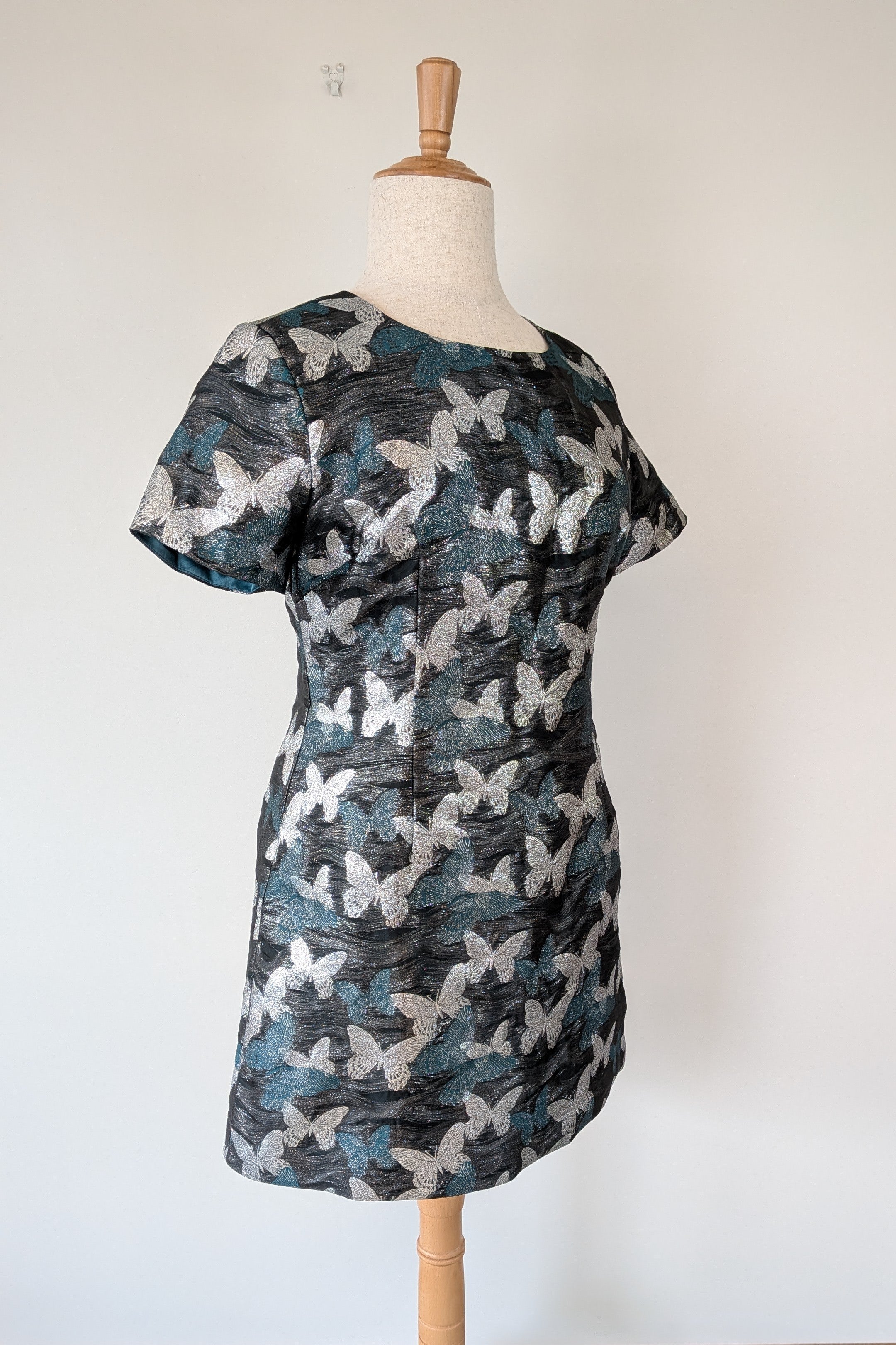 Contony Black Label Metallic Butterfly Sheath Mini Dress Size 14/16