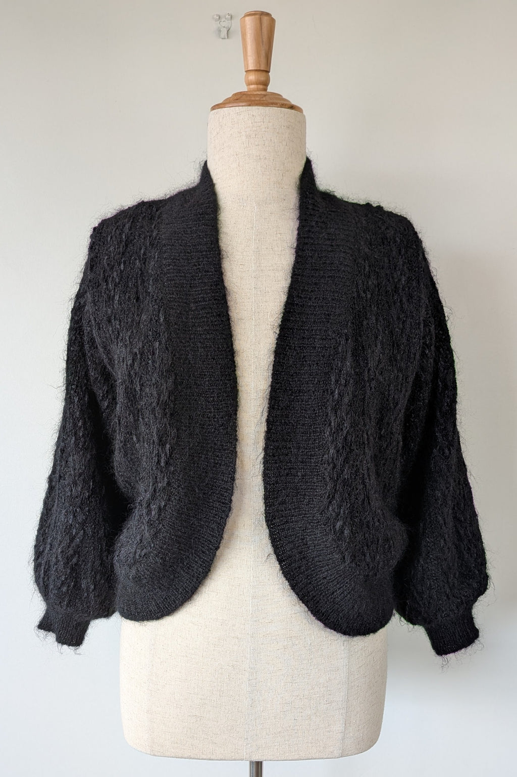 Vintage 80s Bettina Knits Black Wool Blend Bomber Cardigan Size S