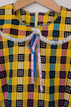 Vintage 70s Handmade Yellow Plaid Fit and Flare Midi Dress Size 4