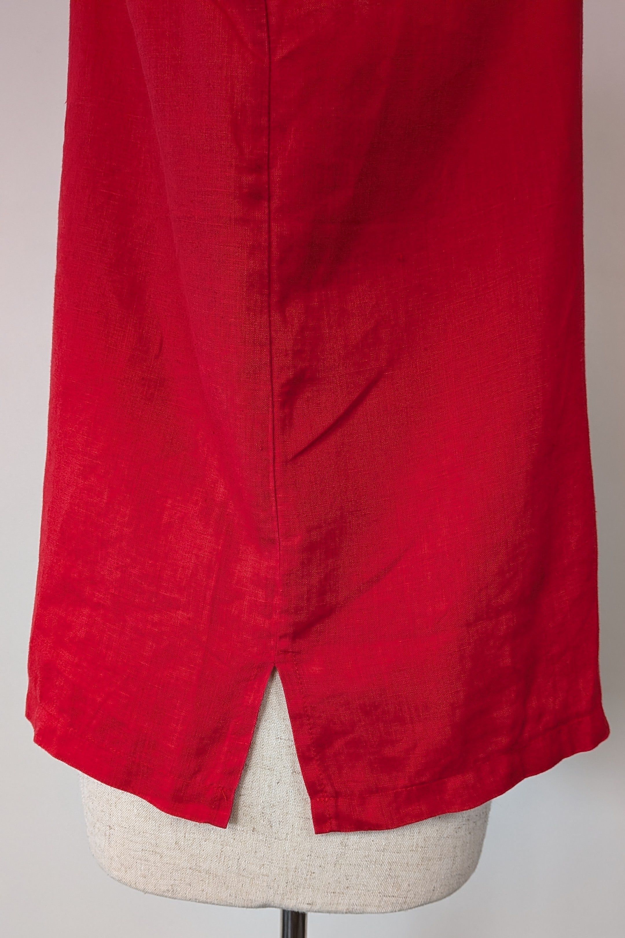 Vintage 90s Motto Red Sleeveless 100% Linen Shirt Size 16