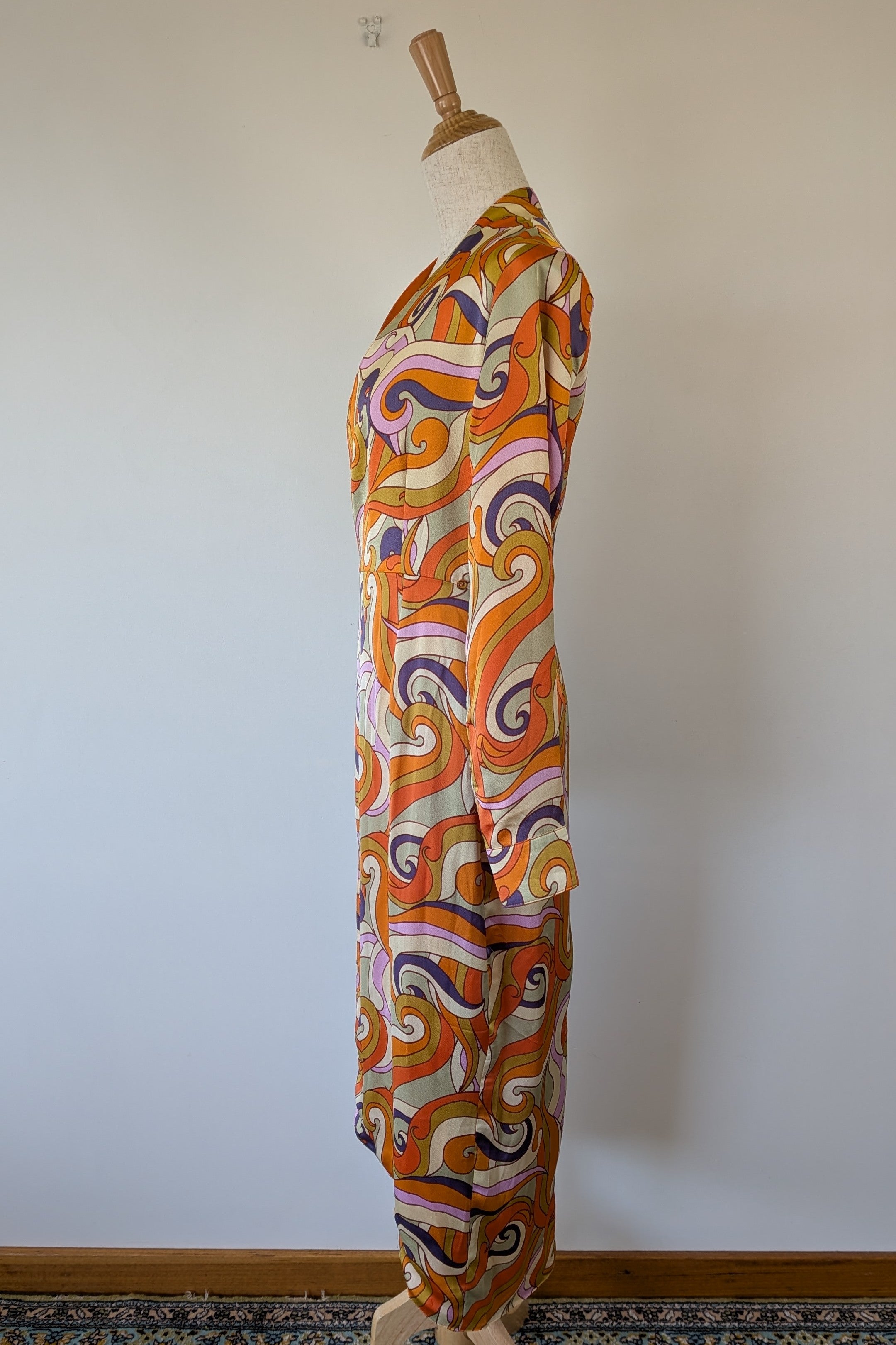 Never Fully Dressed Retro Groove Orange Wrap Midi Dress Size S