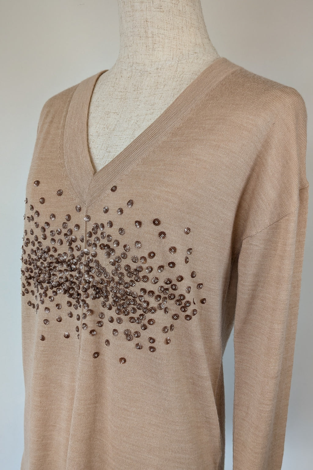 Witchery 100% Merino Wool Champagne Sequin Bead Detail Jumper Size XS