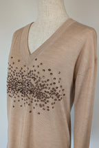 Witchery 100% Merino Wool Champagne Sequin Bead Detail Jumper Size XS
