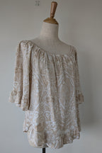 W Lane Linen Blend Beige & White Paisley Print Top Size 10