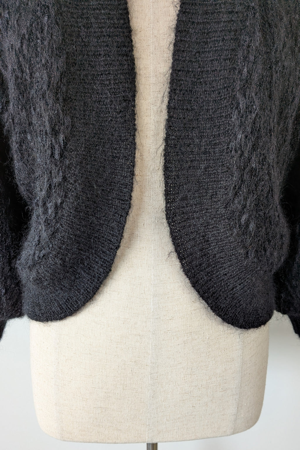 Vintage 80s Bettina Knits Black Wool Blend Bomber Cardigan Size S