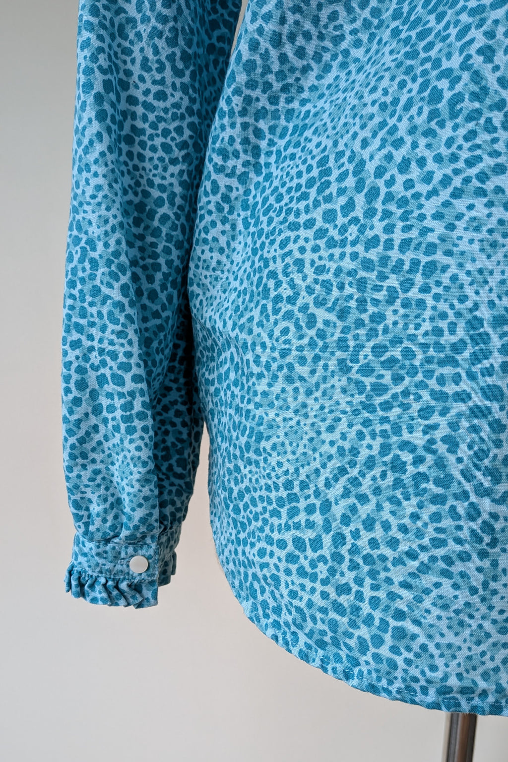 RB Sellars Teal Leopard Print Linen Blend Shirt Size 16