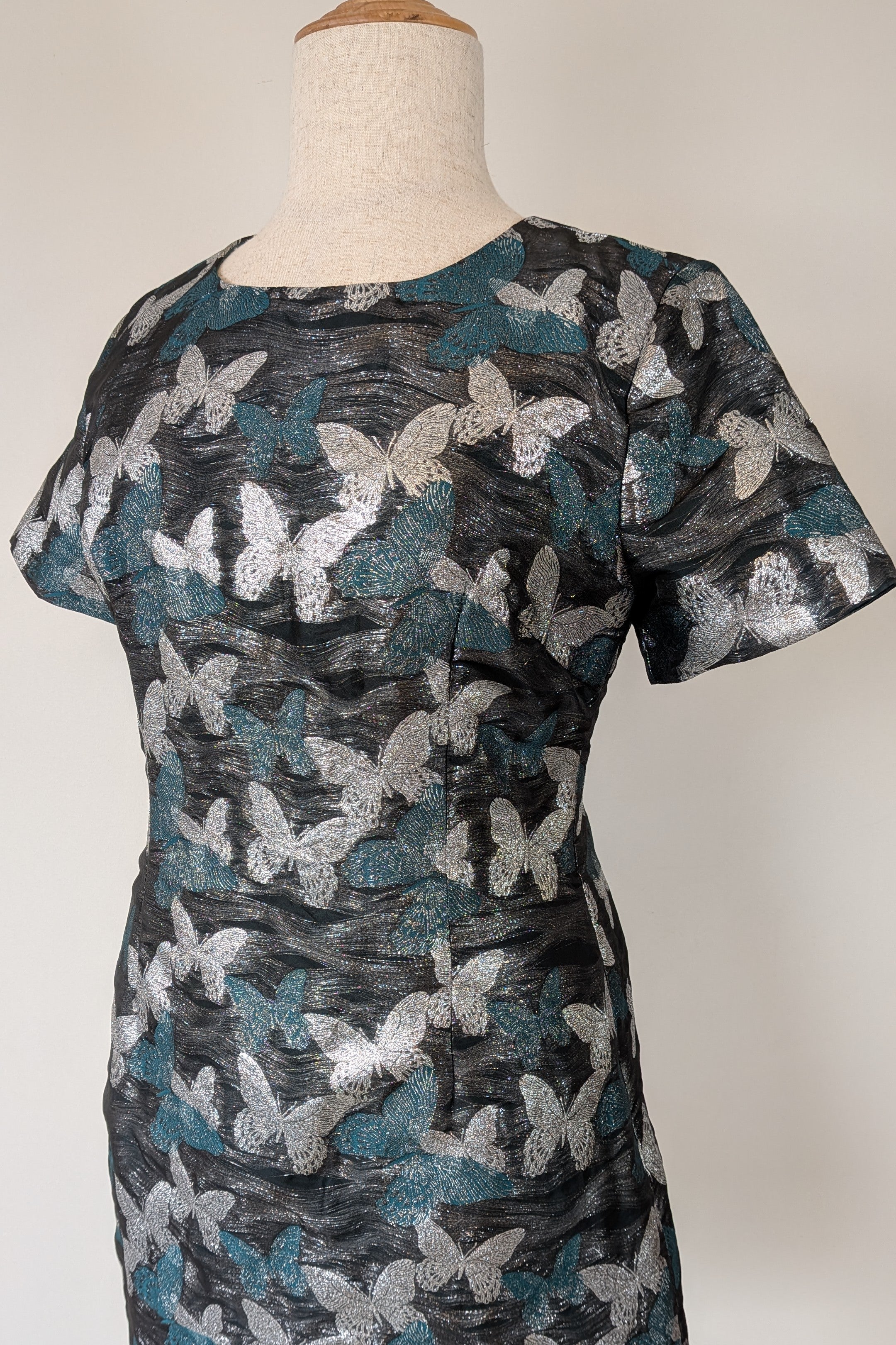Contony Black Label Metallic Butterfly Sheath Mini Dress Size 14/16