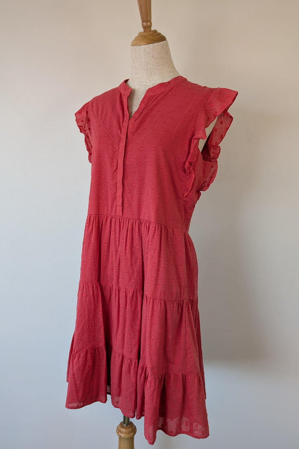 French Connection Geranium Polka Dot 100% Cotton Flutter Sleeve Dress Size 8