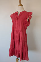 French Connection Geranium Polka Dot 100% Cotton Flutter Sleeve Dress Size 8