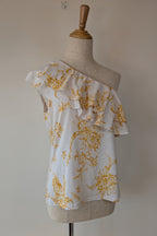 Witchery One Shoulder Ruffle Yellow Floral Top Size XS