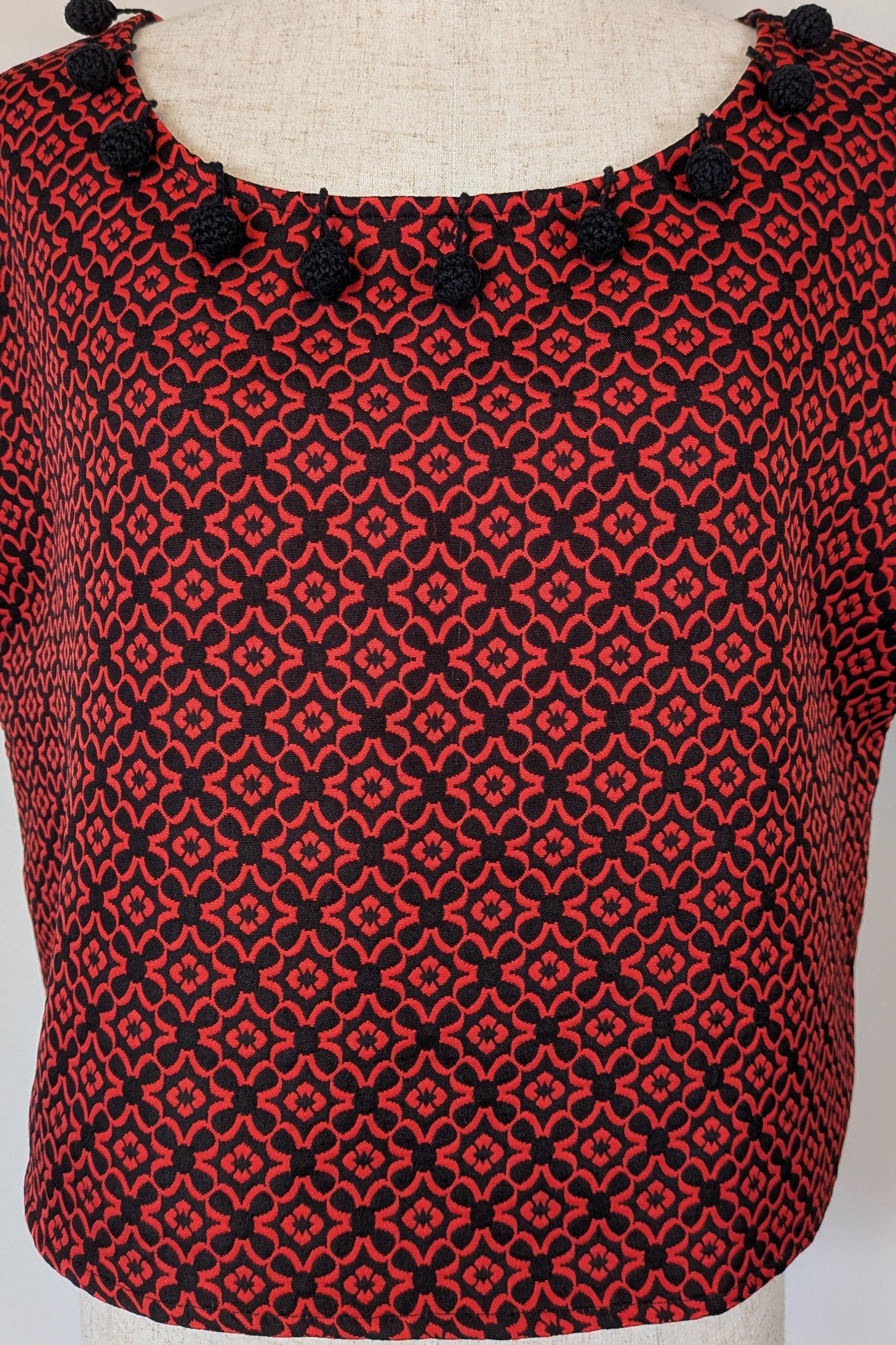Revival Retro Red & Black Pom Pom Top Size 14