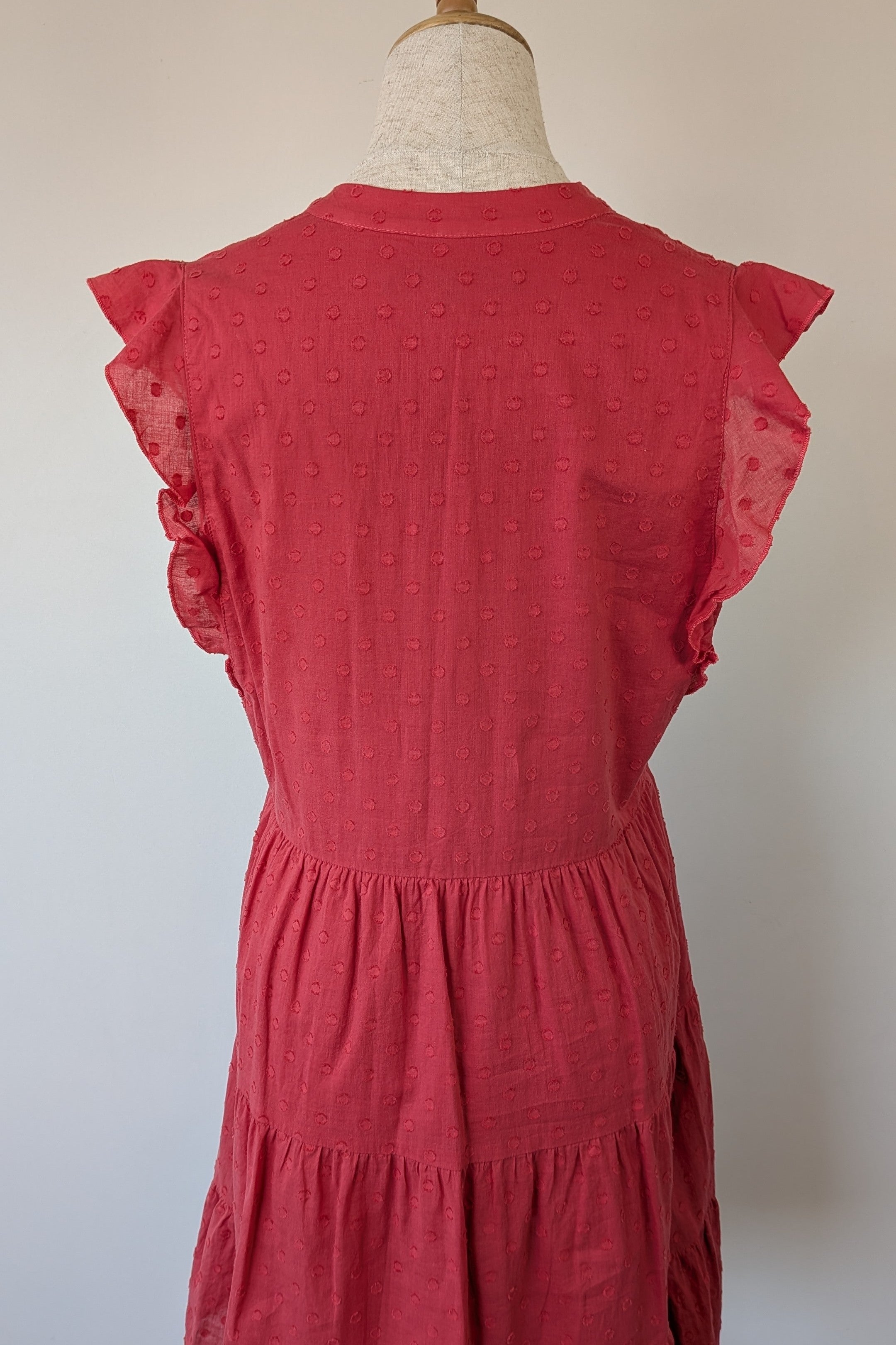 French Connection Geranium Polka Dot 100% Cotton Flutter Sleeve Dress Size 8
