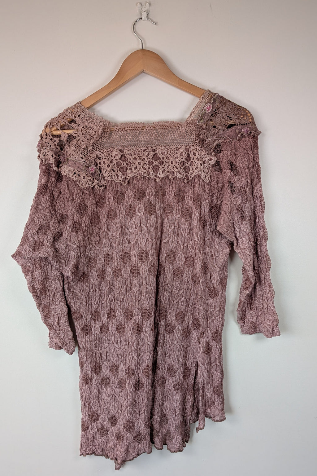 Lace Palace Antique Lace Crochet Pink Fairycore Tunic Top Size S/M