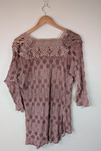 Lace Palace Antique Lace Crochet Pink Fairycore Tunic Top Size S/M