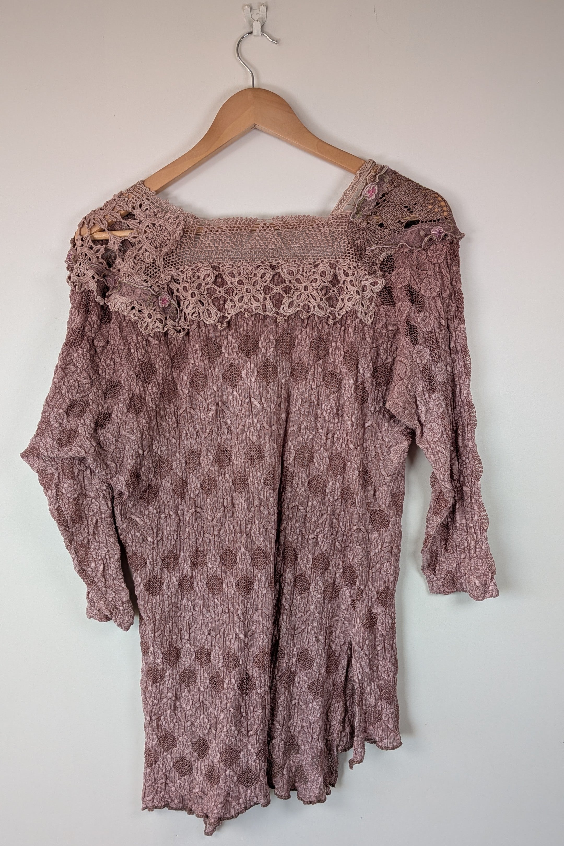 Lace Palace Antique Lace Crochet Pink Fairycore Tunic Top Size S/M