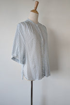 Country Road Blue Geometric Cotton Puff Sleeve Shirt Size S