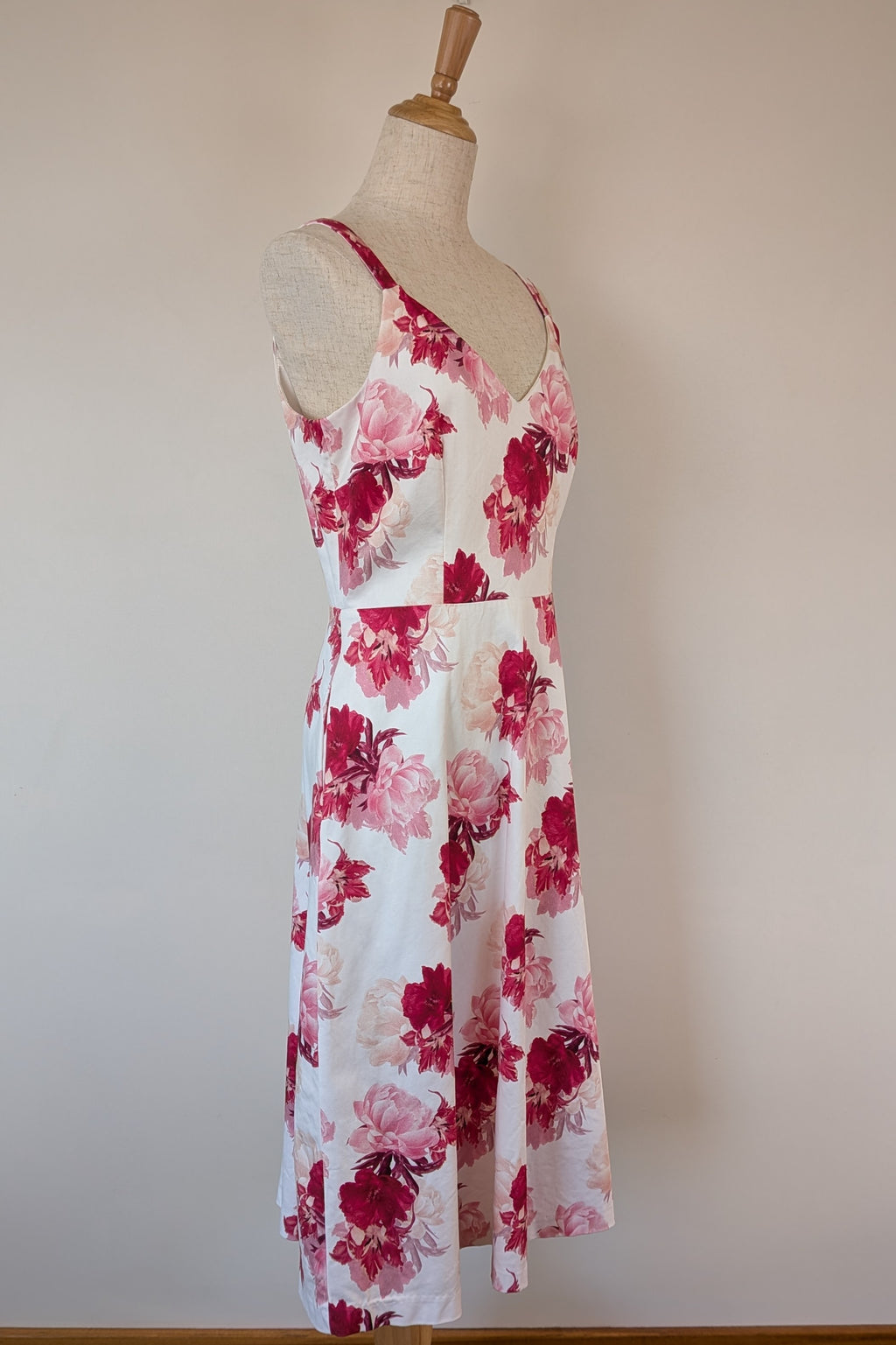 Portmans White & Pink Floral Fit and Flare Dress Size 10