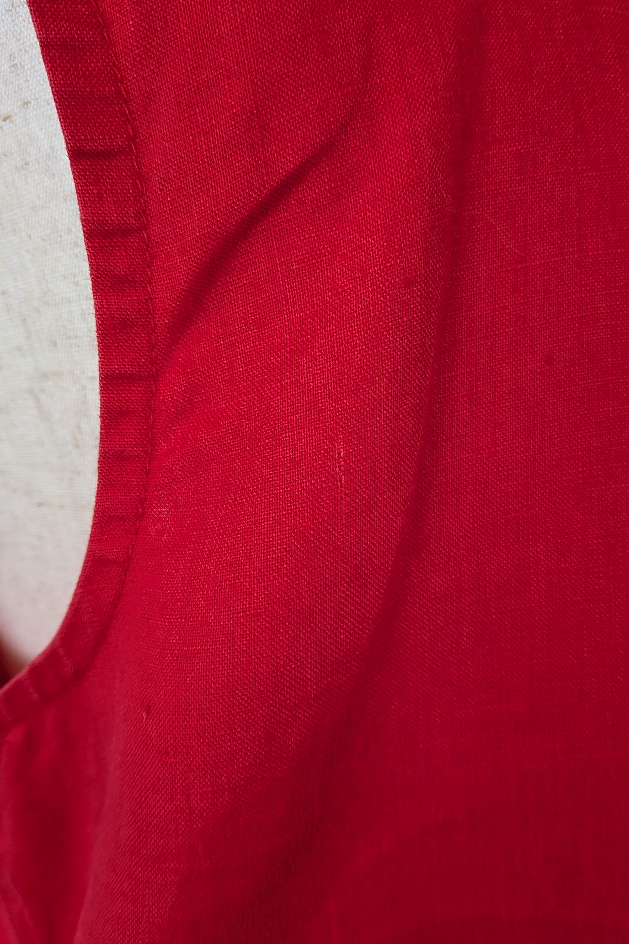 Vintage 90s Motto Red Sleeveless 100% Linen Shirt Size 16