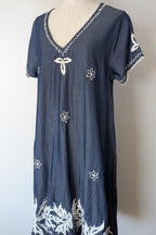 Ruby Yaya Denim Blue Embroidered Kaftan Dress Size M