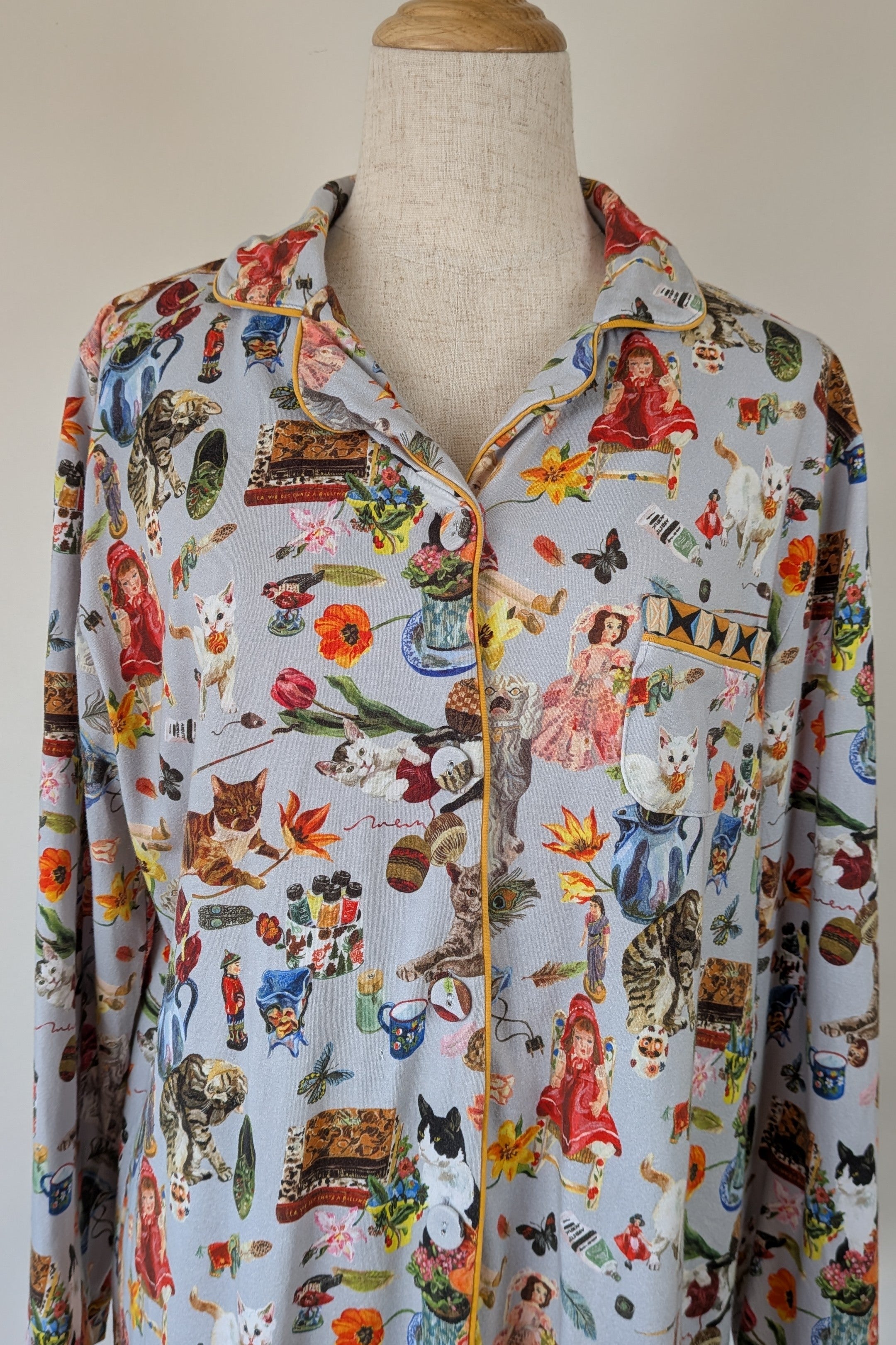 Blue Illusion x Nathalie Lété House of Cats PJ Top Size S