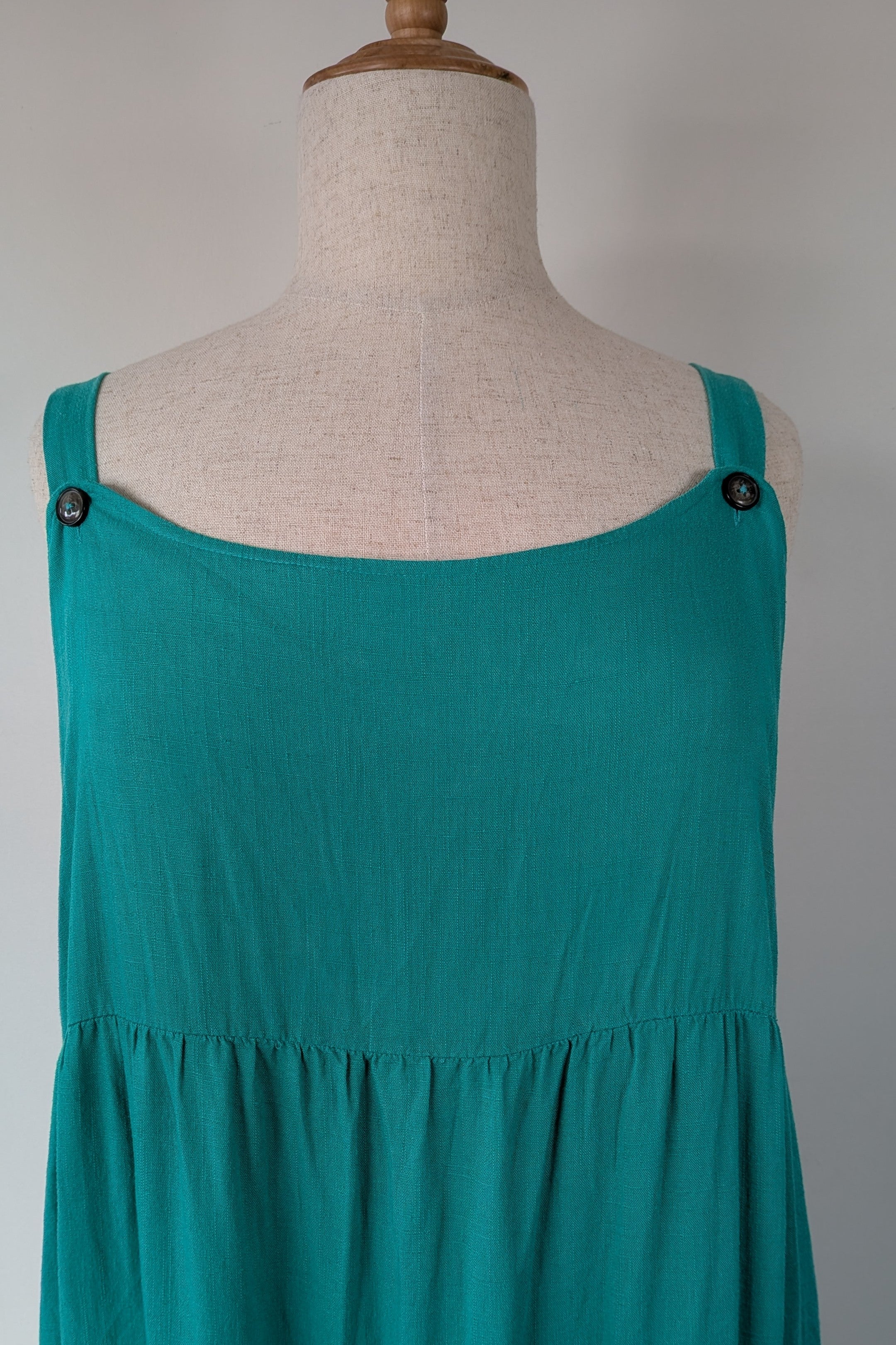Khoko Green Midi Tiered Linen Blend Dress Size 16 Brand New With Tags
