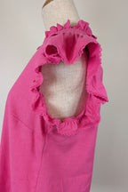 Liz Jordan Ruffle Sleeve Linen Top in Raspberry Rose Size 8 BNWT RRP $89.99