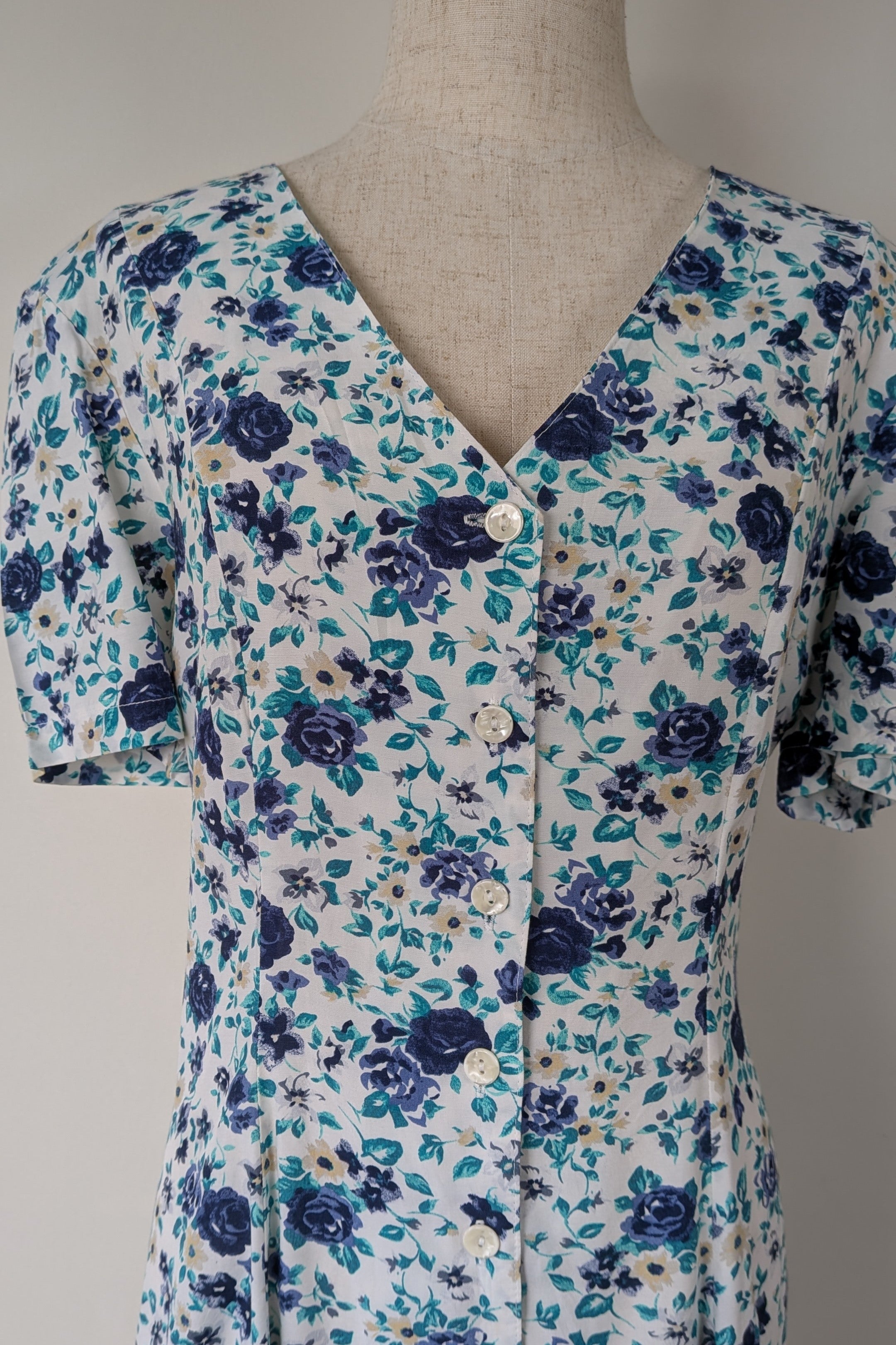 Vintage 90s Postie Fashions Blue Floral Day Dress Size 10